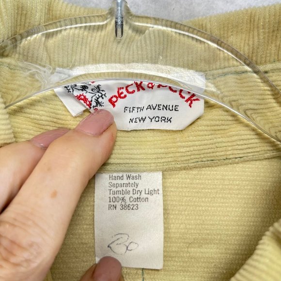 Vintage PECK & PECK Womens M* Yellow Corduroy Dagger Collar Button Down Shirt - Picture 8 of 11